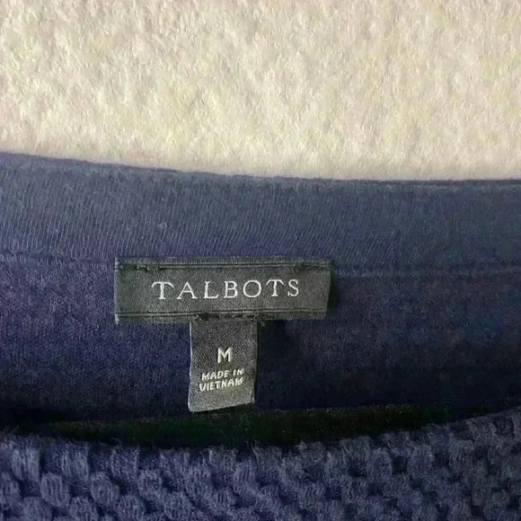 Talbots Womens Size Medium Navy Blue Waffle Knit Style Textured Sweater - Picture 3 of 4